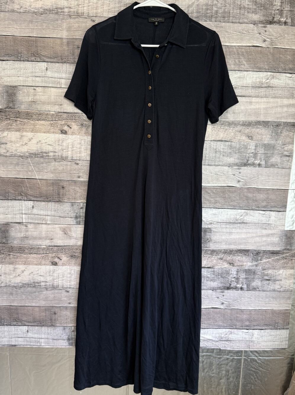 Rag & Bone Dress Womens Short Sleeve Navy Maxi Length Button Down Stretch